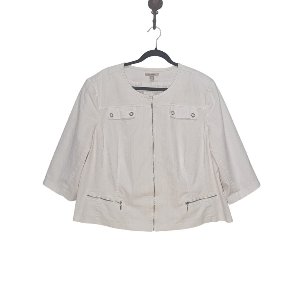 Roz & Ali White Lightweight Denim Full Zip Lined 3/4 Sleeve Jacket Size 3X